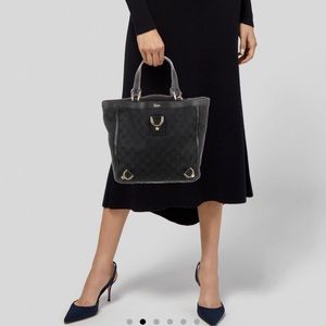 Authentic GUCCI Mini Abbey Tote Canvas Logo GG Black Vintage